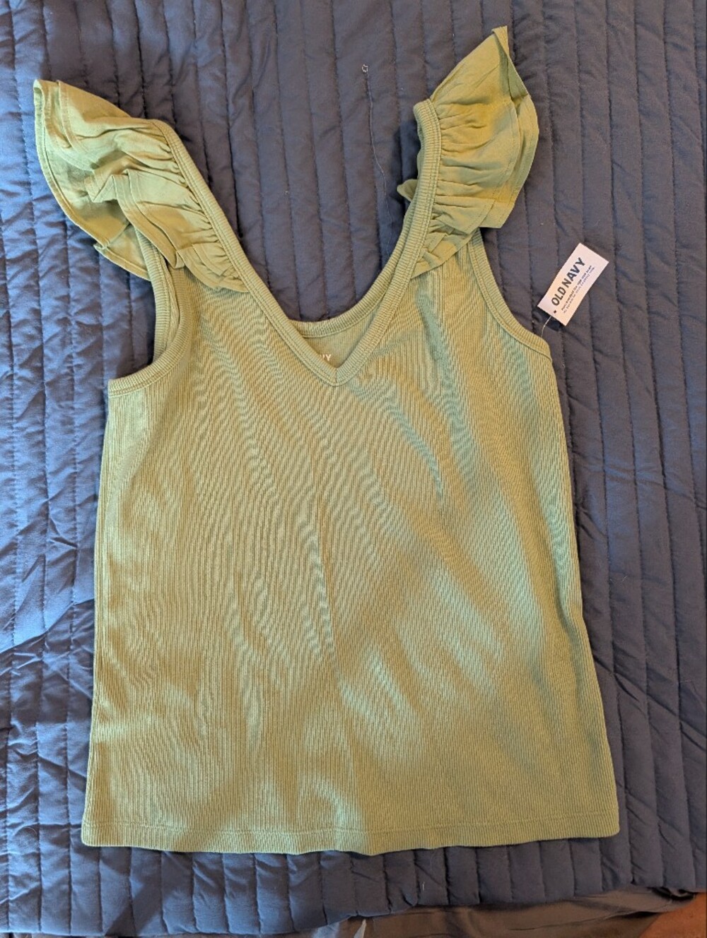 Old Navy Light Sage Green Ribbed Ruffle-Shoulder Tank